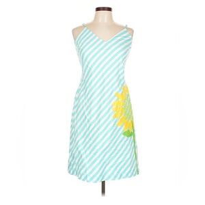 Lilly Pulitzer White Label Striped Aqua,Yellow Sunflower Strapless Dress Size:10